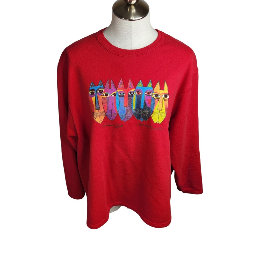 Laurel Burch Celebrations Sweatshirt Tribal‎ Cats Red XL